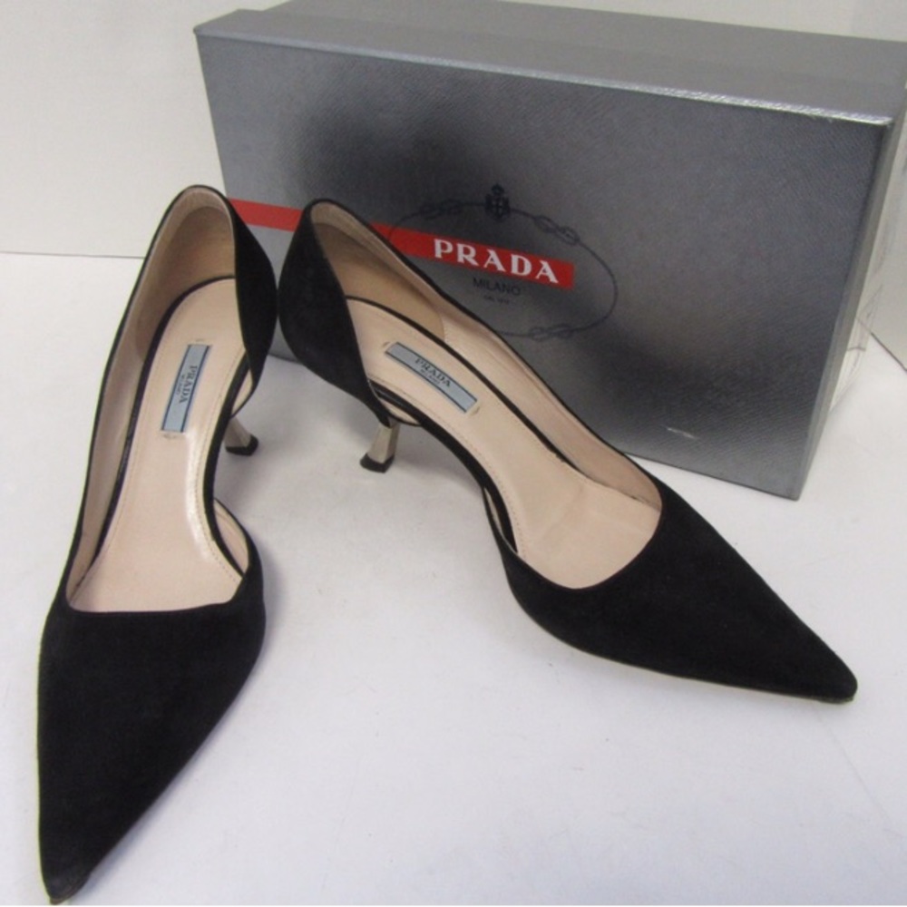 Prada Milano black suede pumps with kitten heels